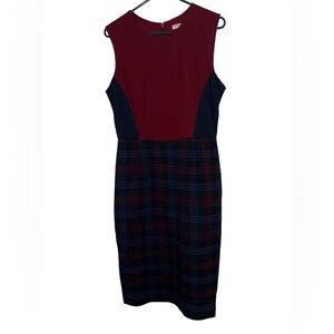 Sharagono Womens Dress Plaid Navy Burgundy Sleeveless Combo Sheath Sz 8 NWT